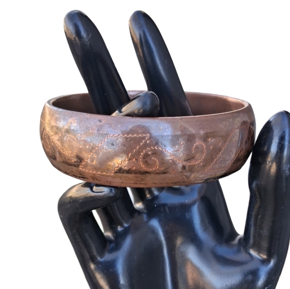 Distressed Vintage Copper Bracelet - Ornate Scroll Bangle Boho Rustic